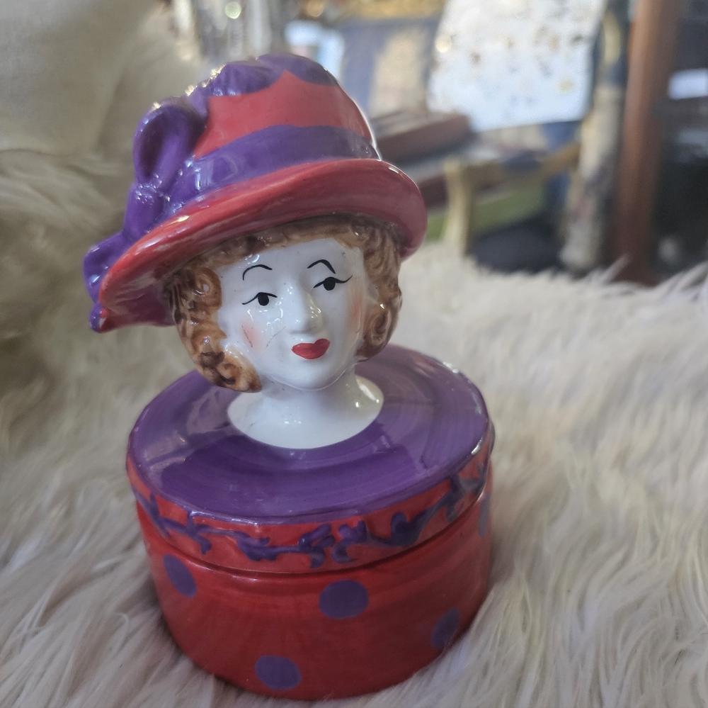 Red and Purple Decorative Lady Figurine Box